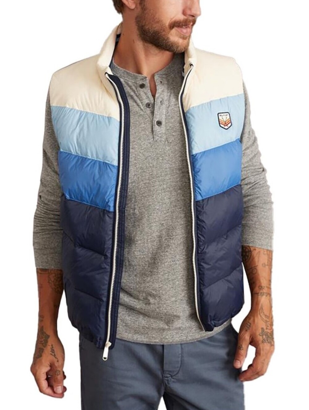 Marine Layer Men's Cream & Blue Colorblock Puffer Vest